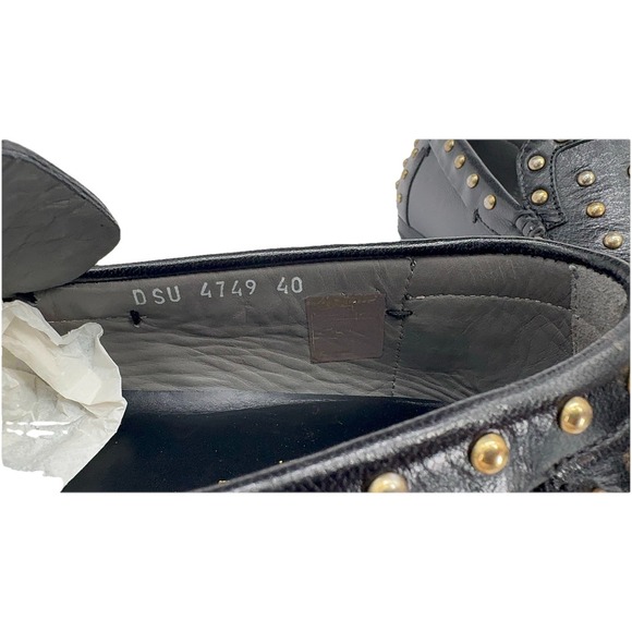 Versace Men Loafers Size 40 Black Gold Studded Genuine Leather Italy Shoes - Picture 6 of 7